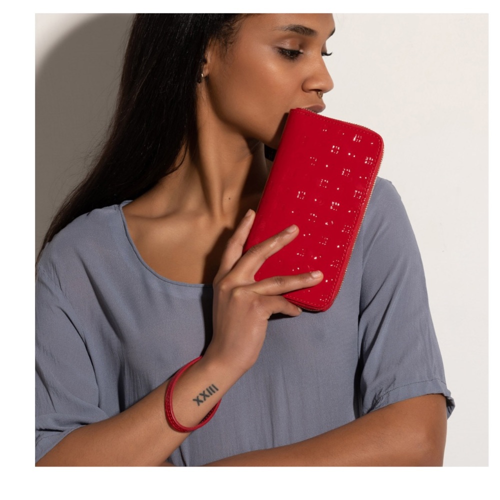 Arcadia RED embossed leather made in Italy wallet wristlet